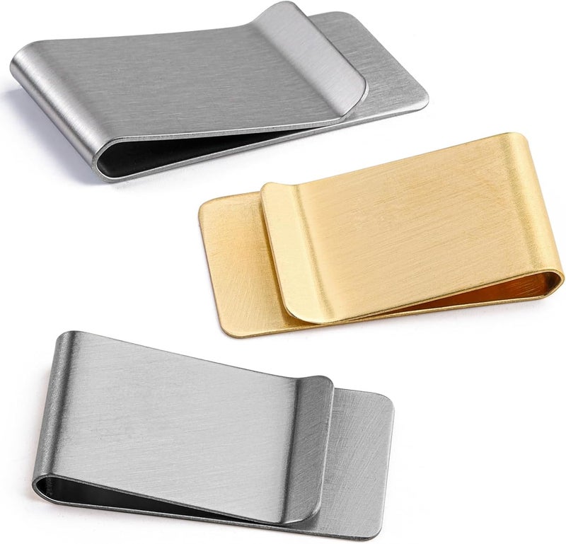 Vesslam 3 Pack Small Men's Slim Money Clip, Stainless Steel Credit Business Card Holder, Pocket Cash Wallet(Gold & Silver) - Image 1